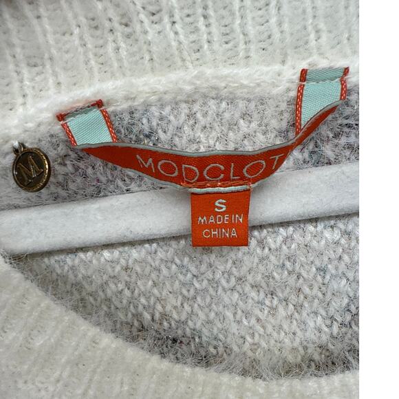 Modcloth White Small Sweater Polka Dot Eyelash Sparkle New Year's Cozy Rainbow - Picture 3 of 7